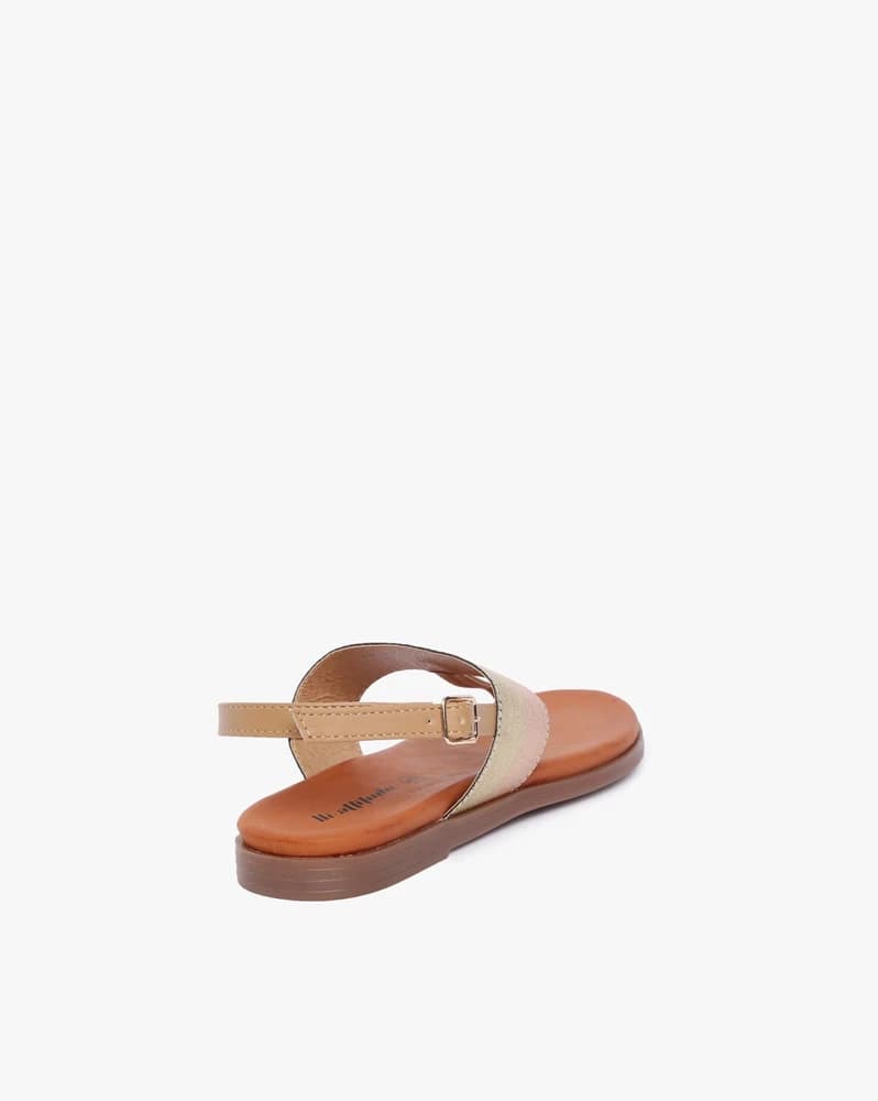 Dual-Toned T-strap Flat Sandals with Buckle Closure
