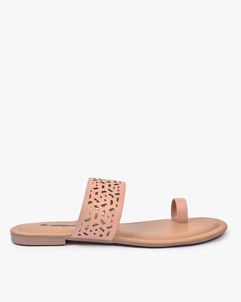 Toe-Ring Flat Sandals with Cutouts