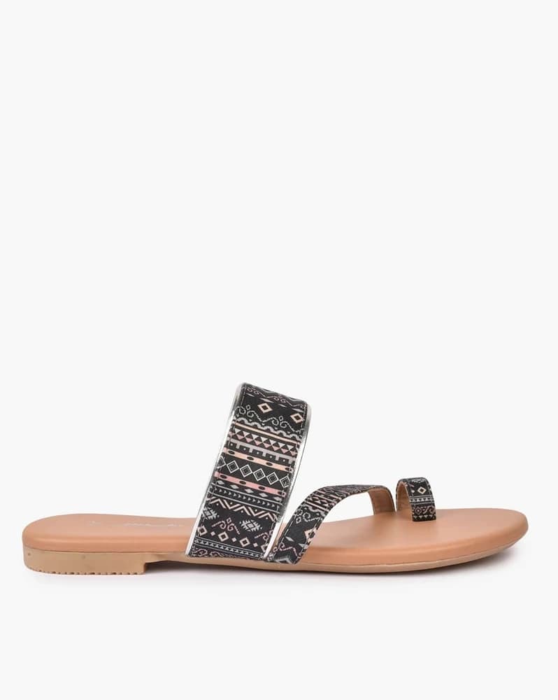 Printed Toe-Ring Heeled Sandals
