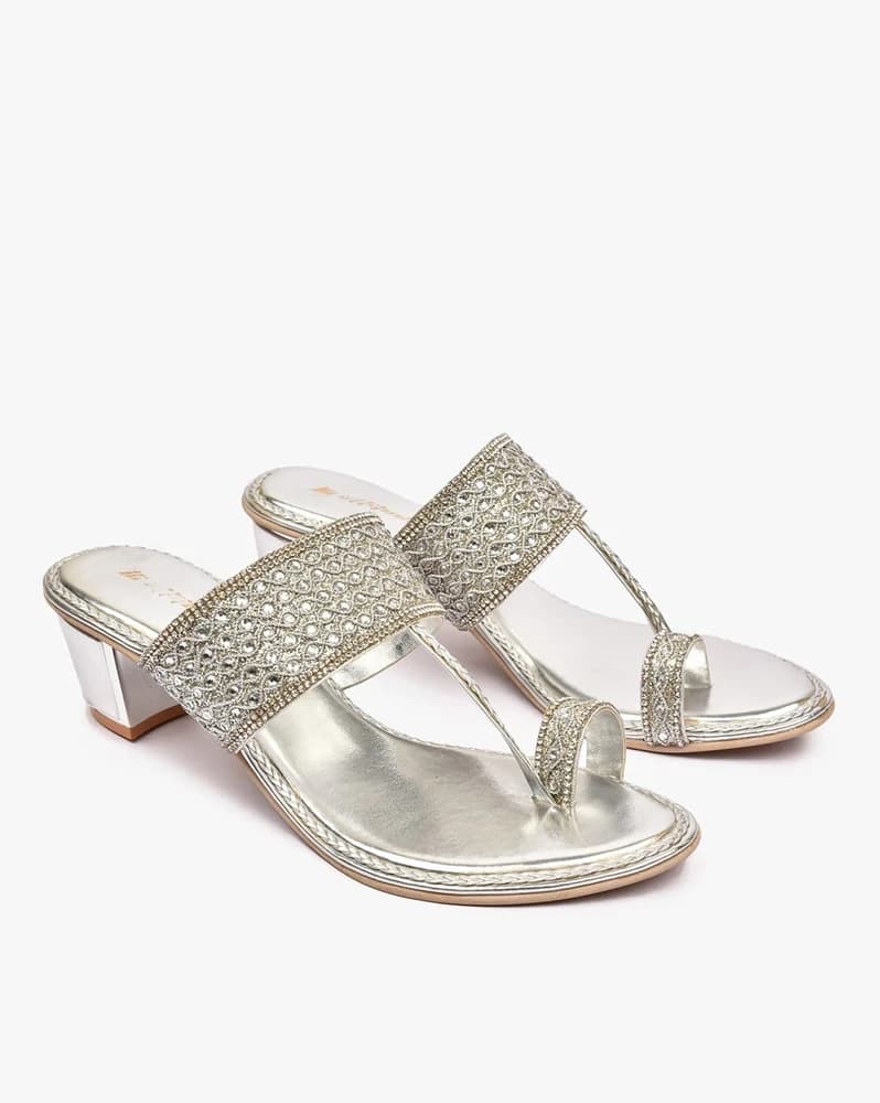 Embellished Toe-Ring Chunky Heeled Sandals