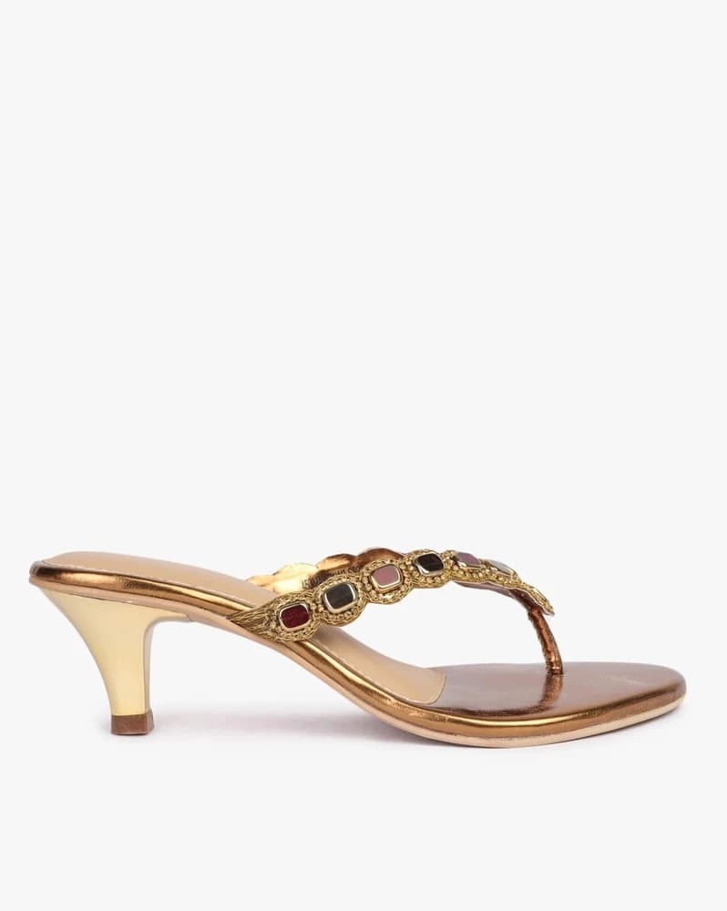 Embellished Thong-Strap Heeled Sandals