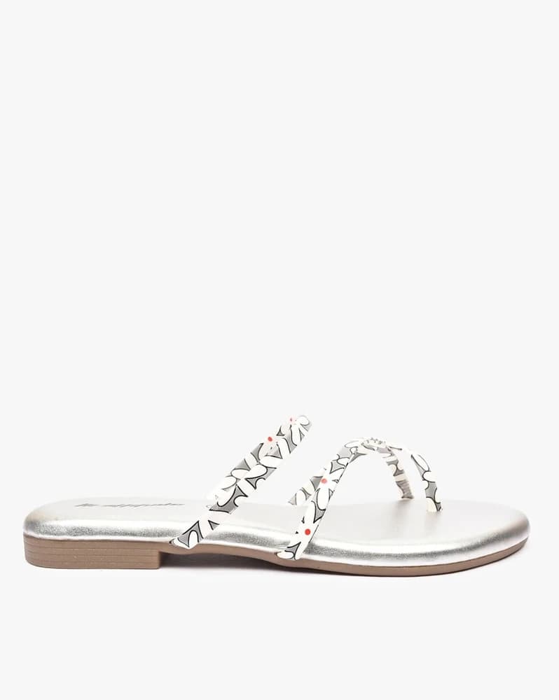 Printed Toe-Ring Flat Sandals