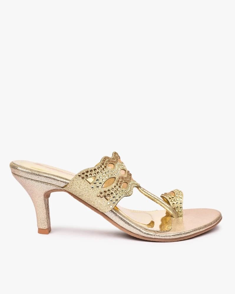 Embellished Toe-Ring Kitten Heeled Sandals