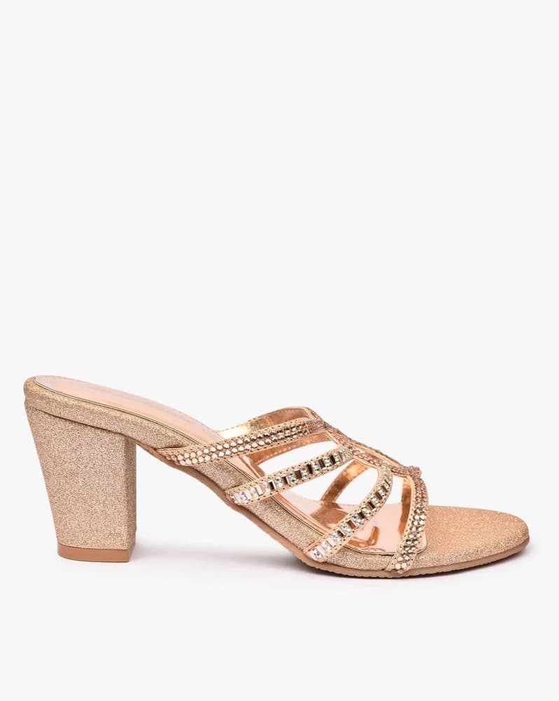 Embellished Slip-On Chunky Heeled Sandals