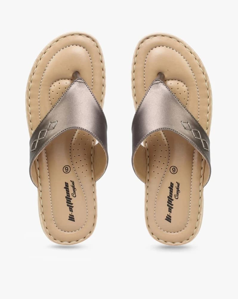 Women Metallic Slip-On Thong-Strap Wedges