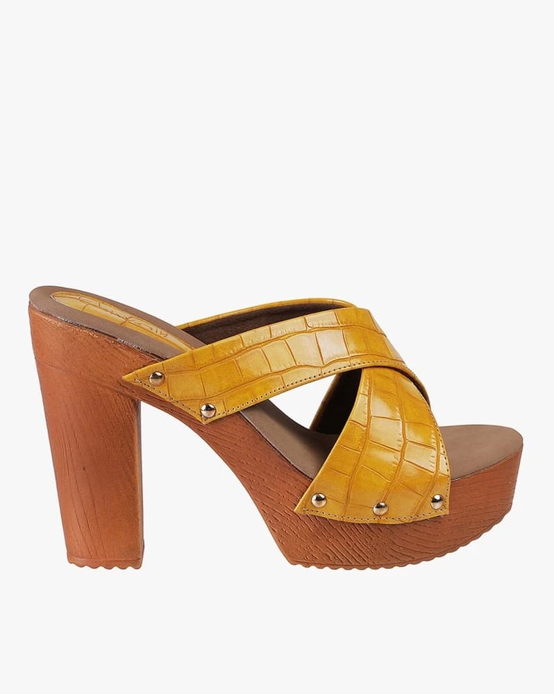 Women Croc-Embossed Block-Heeled Sandals