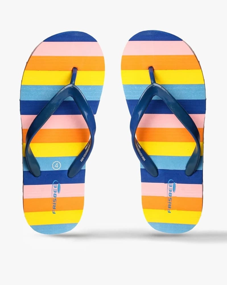 Women Striped Thong-Strap Flip-Flops