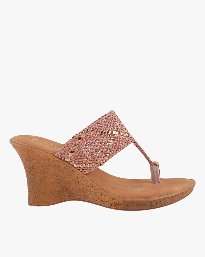 Women Weave Pattern Toe-Ring Wedges