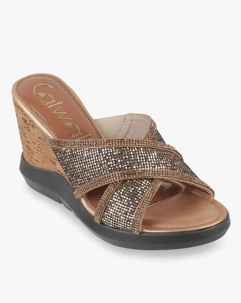 Women Embellished Criss-Cross Wedges