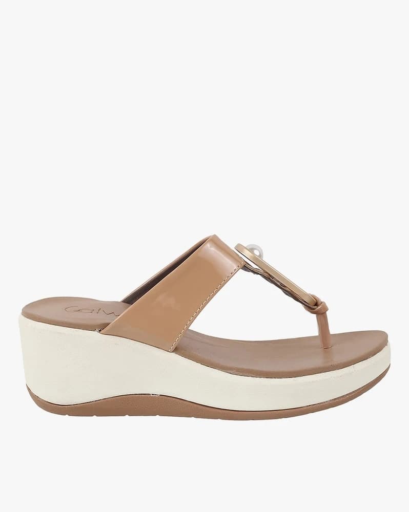 Women Thong-Strap Wedges with Pearl Accent