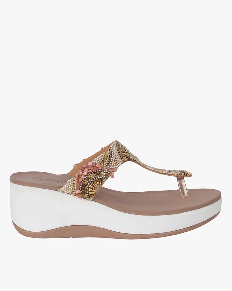 Women Embellished T-Strap Wedges