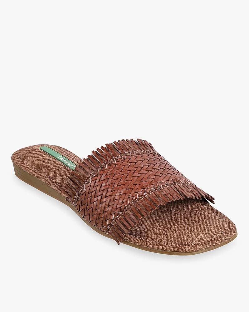 Women Basket-Weave Slip-On Sandals
