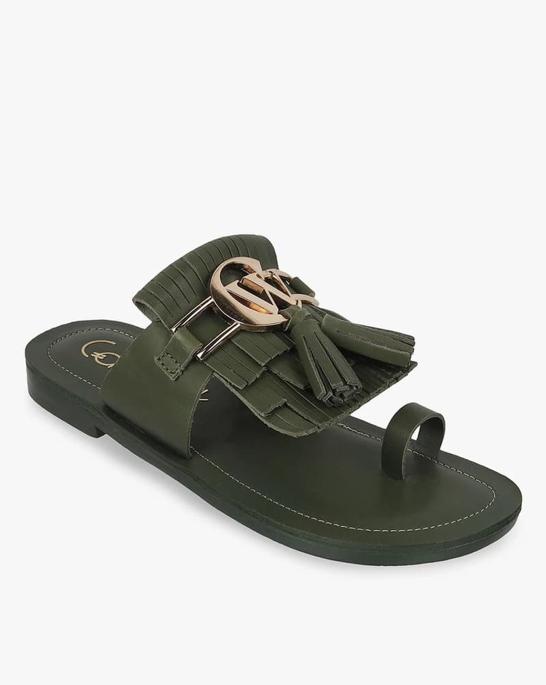 Women Toe-Ring Sandals with Metal Accent