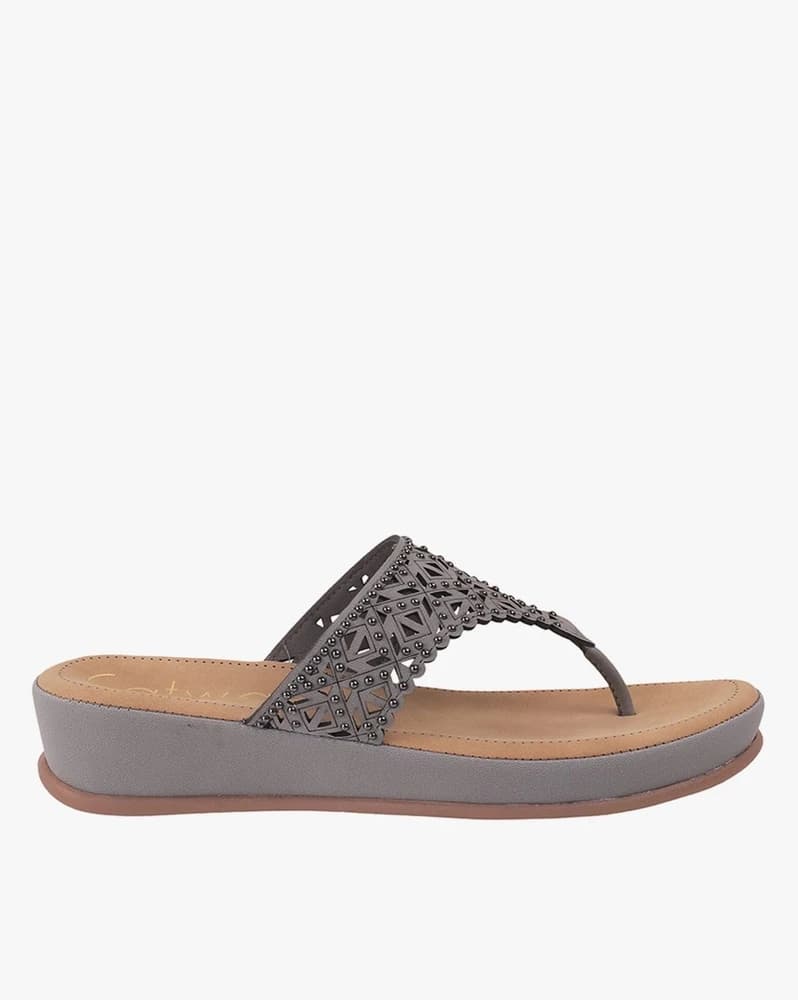 Women Embellished T-Strap Wedges