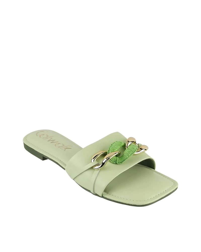 Women Square-Toe Sandals with Metal Accent