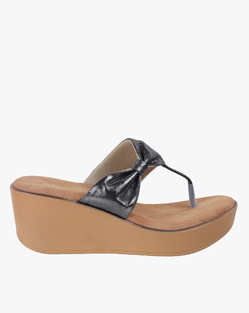 Women Slip-On Wedges with Bow Applique