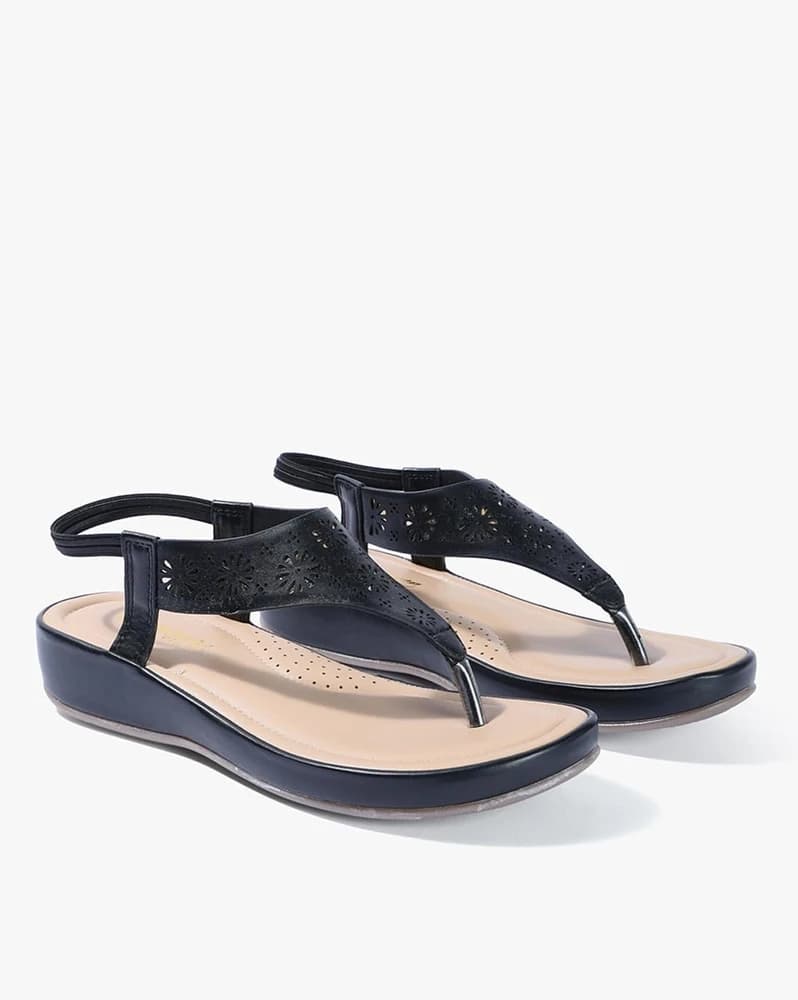 Women Cut-Work Detailed Thong-Strap Wedges
