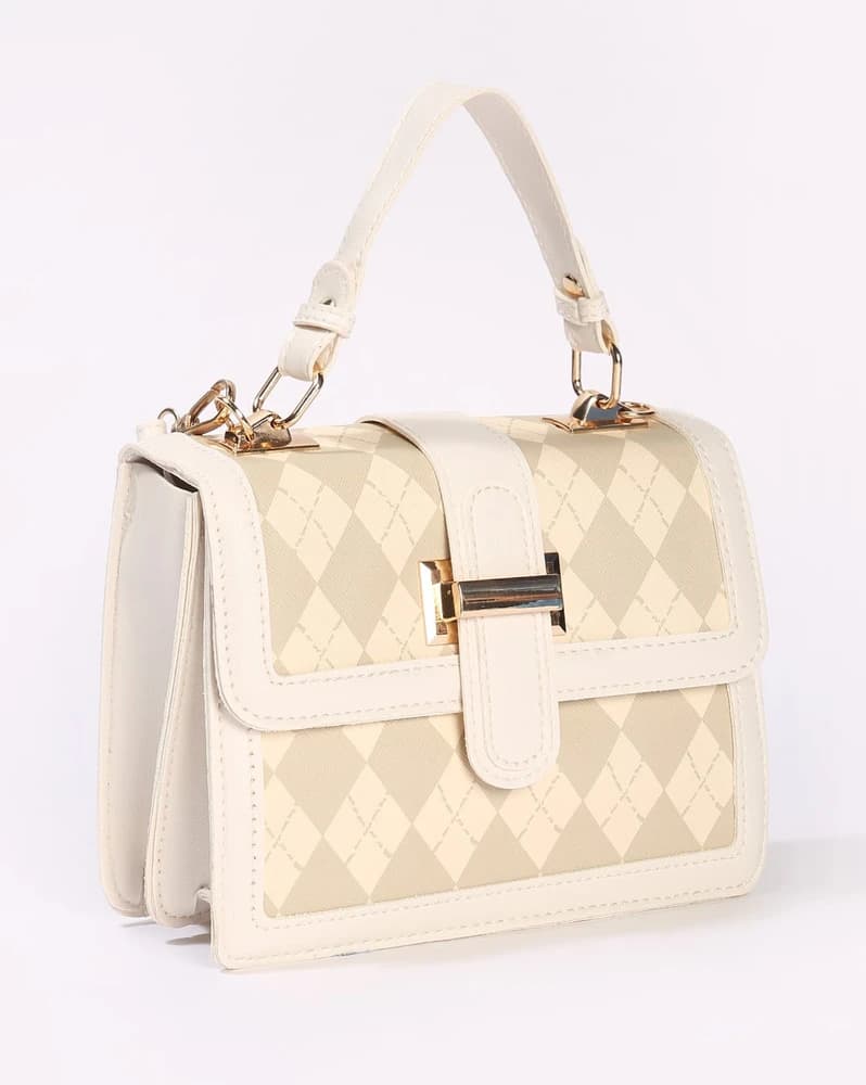 Women Diamond Check Sling Bag with Detachable Strap
