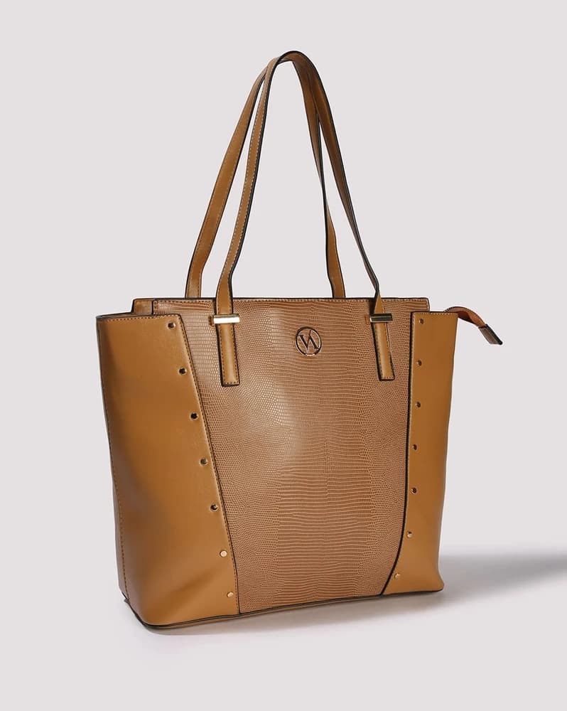 Women Reptilian Pattern Panelled Tote Bag