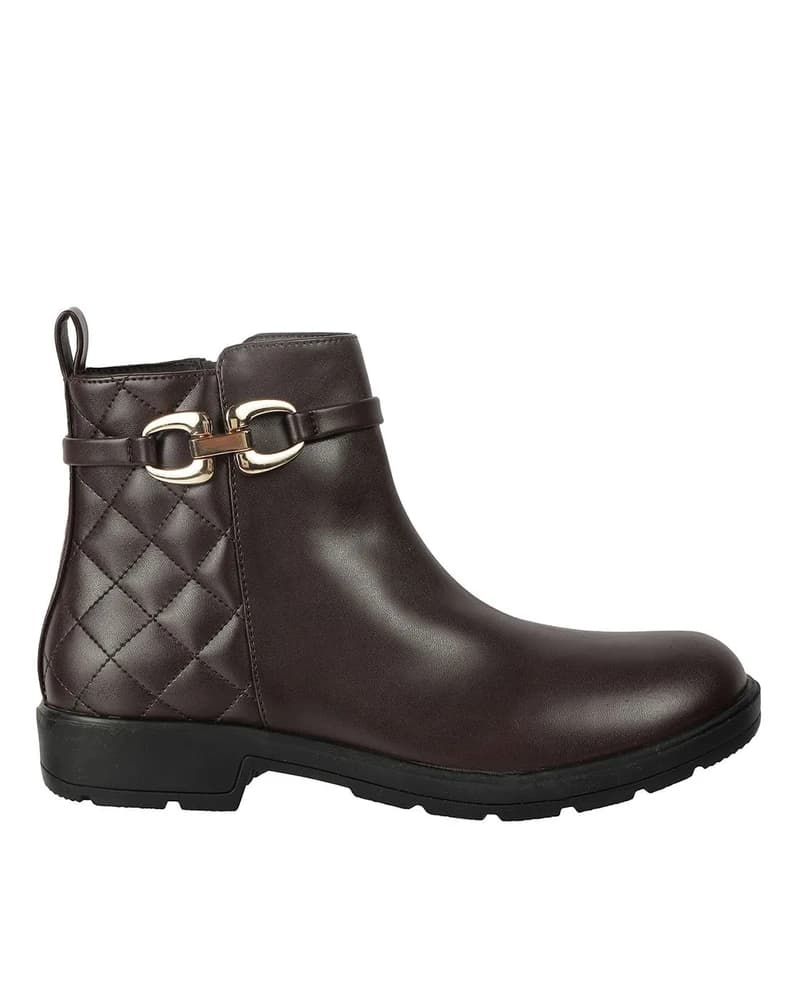Women Quilted Ankle-Length Boots with Metal Accent