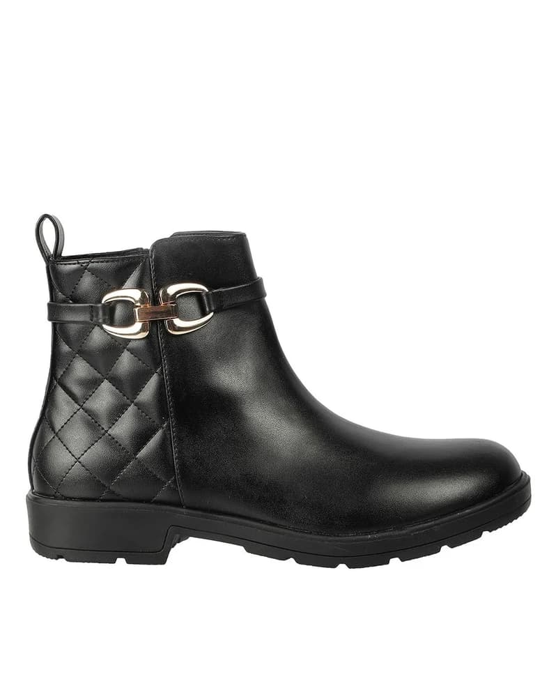 Women Quilted Ankle-Length Boots with Metal Accent