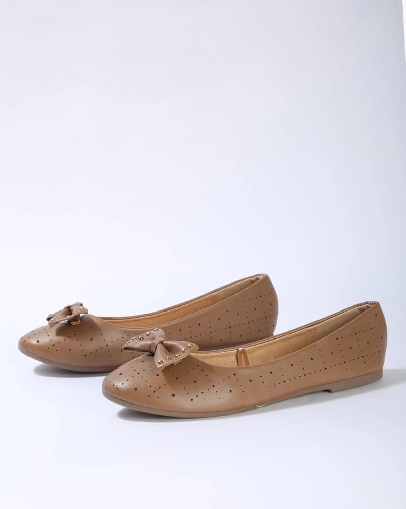 Studded Slip-On Shoes with Bow Accent