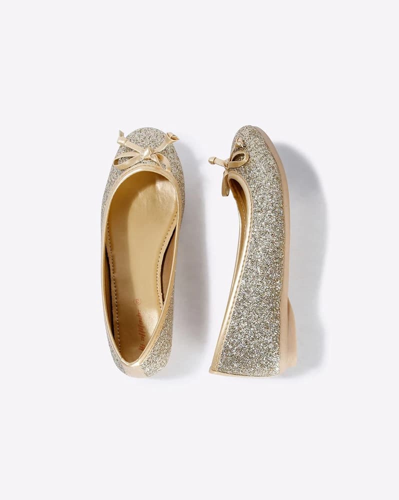 Shimmery Flat Shoes with Bow Accent