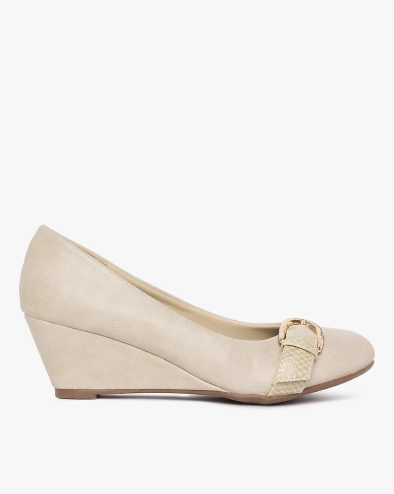 Textured Wedge Ballerinas with Buckle Accent
