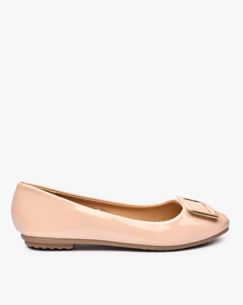 Square-Toe Glossy Ballerinas with Metallic Accent