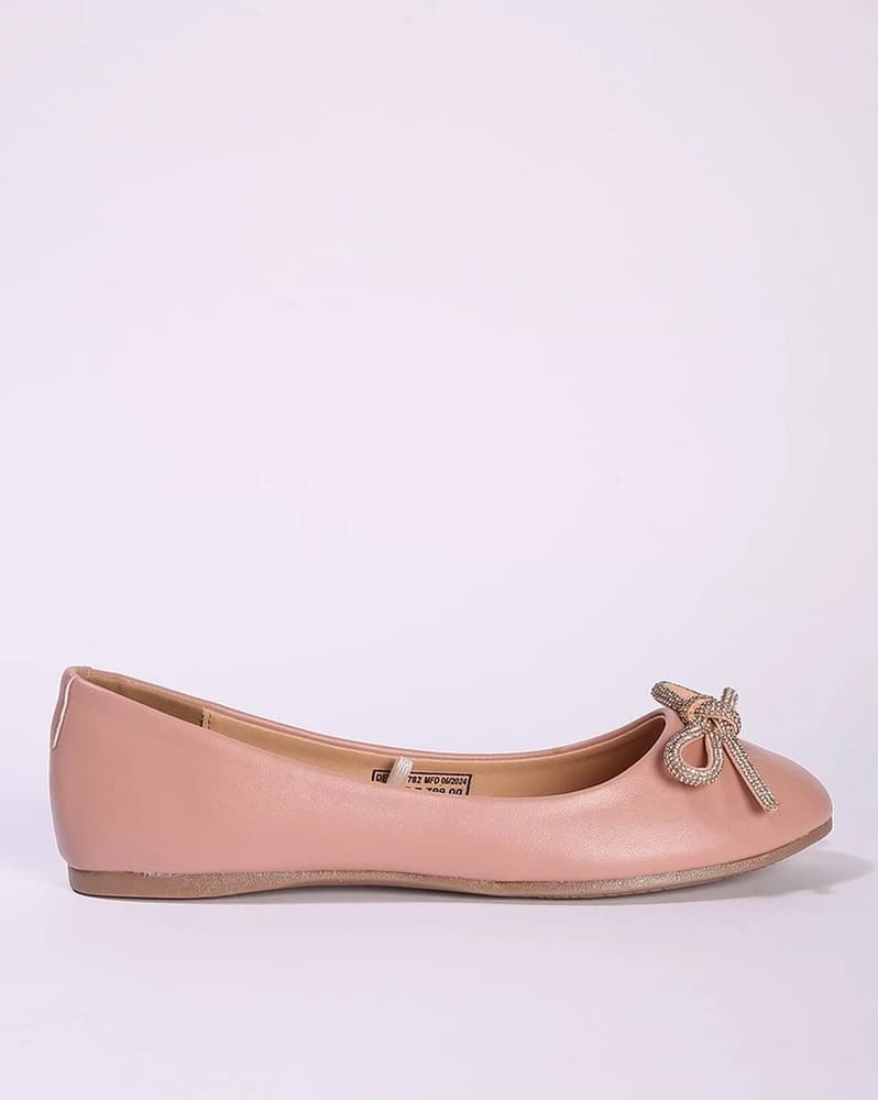 Women Slip-On Ballerinas with Embellished Bow Accent