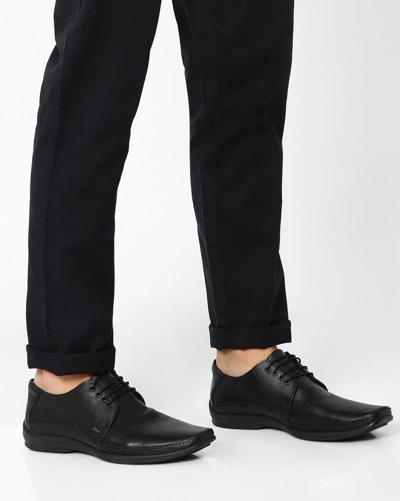 Textured Genuine Leather Lace-Up Derby Shoes