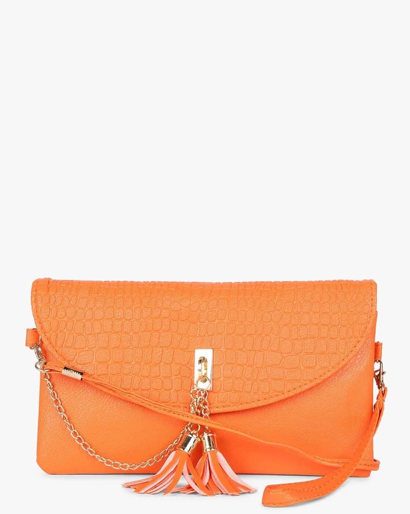 Textured Sling Bag with Tassels