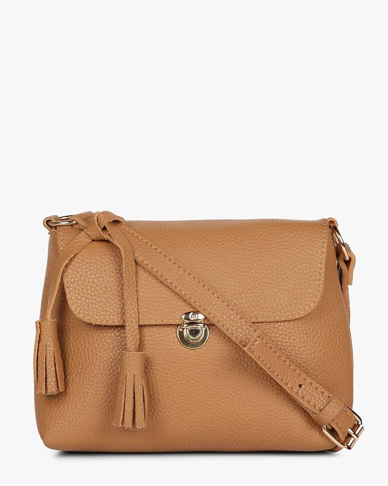 Textured Sling Bag with Tassels