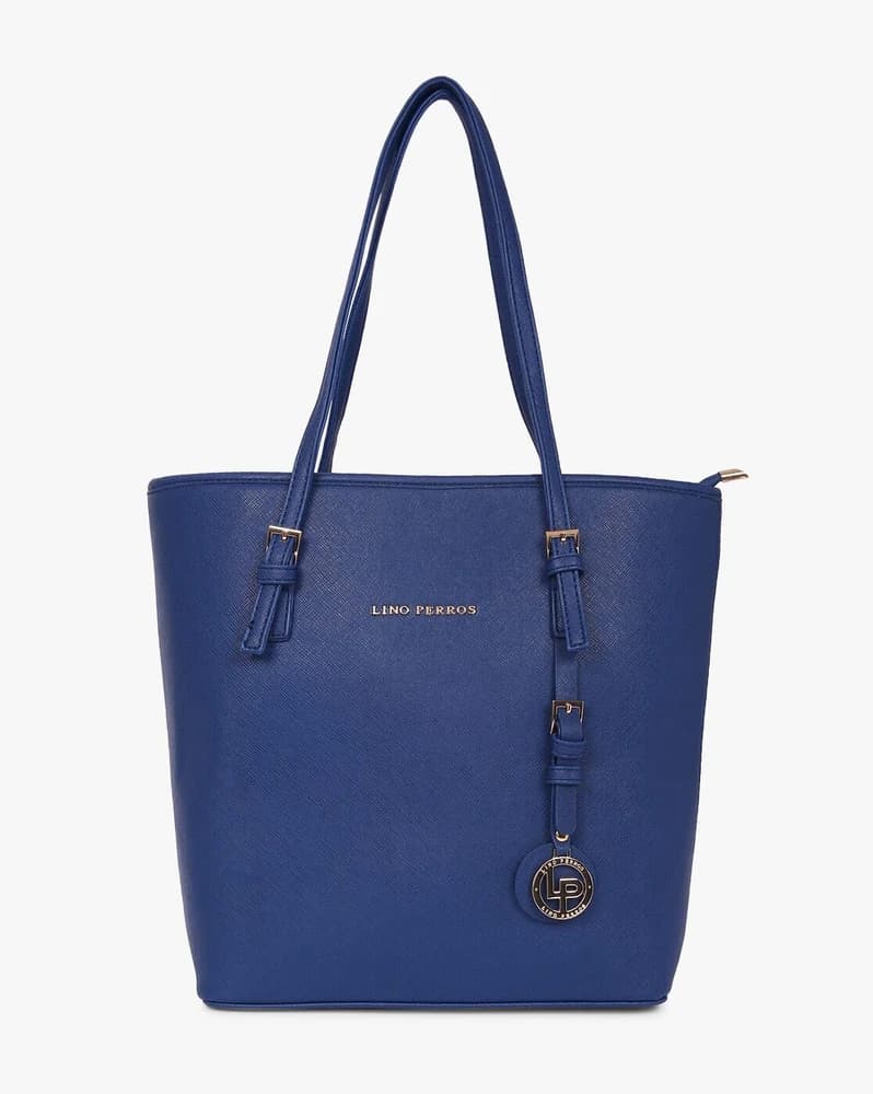 Textured Handbag with Logo Charm