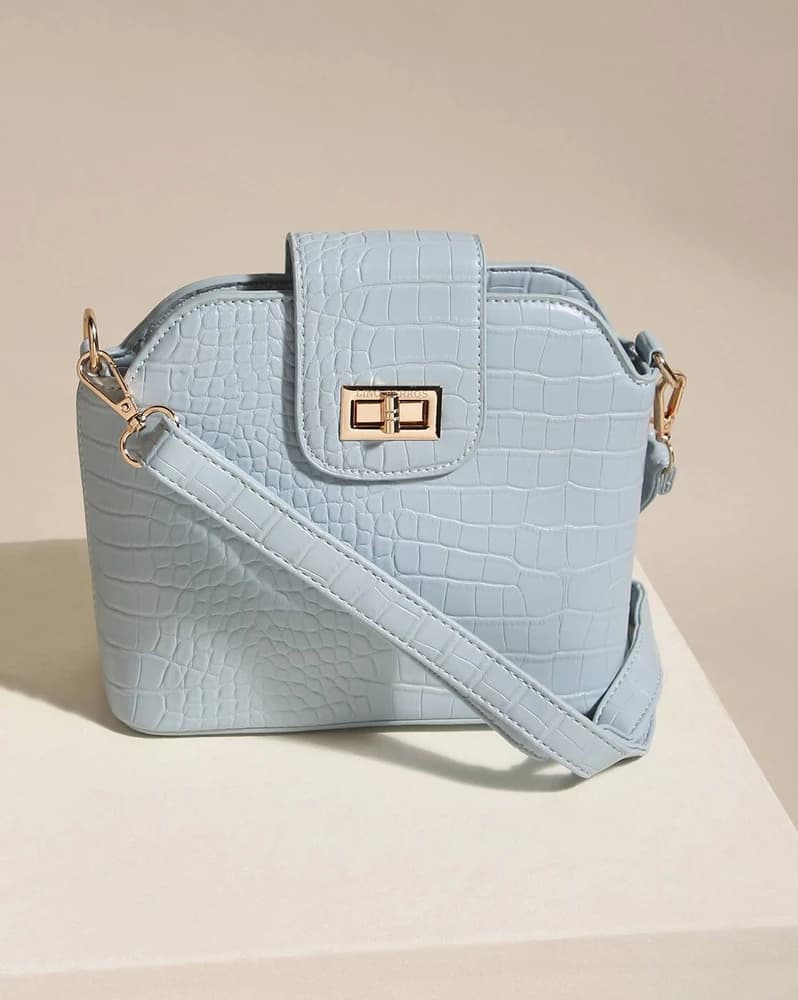 Croc-Embossed Sling Bag with Detachable Strap