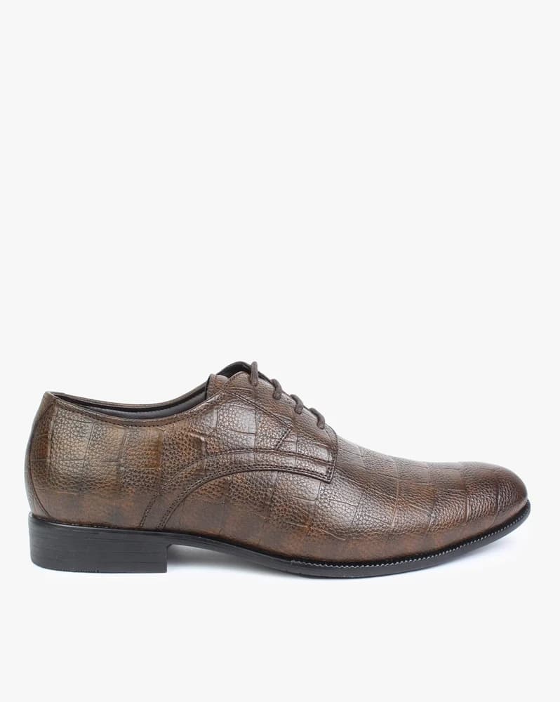 Reptilian Embossed Lace-Up Derby Shoes