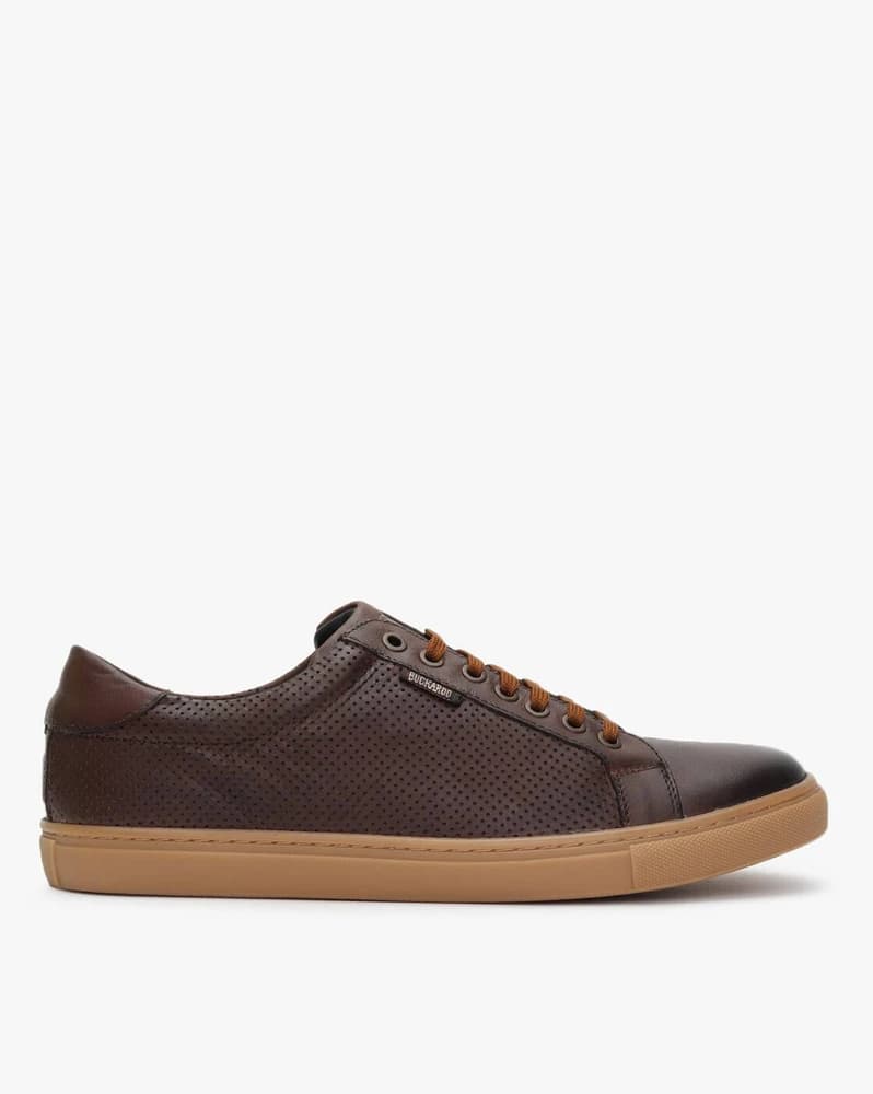 Perforated Genuine Leather Lace-Up Casual Shoes