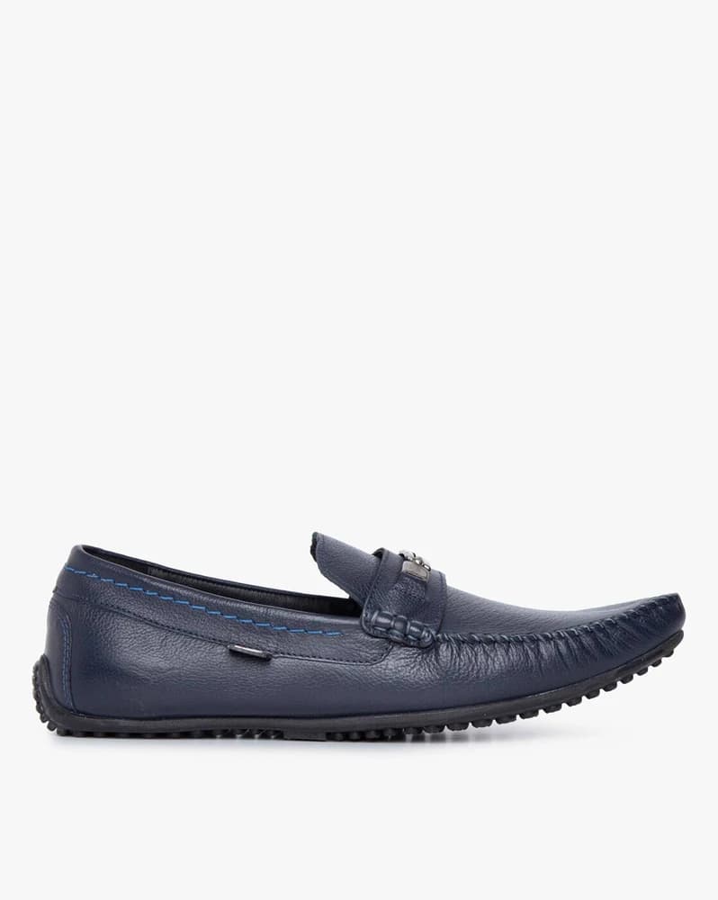 Genuine Leather Bit Loafers with Stitch Detail