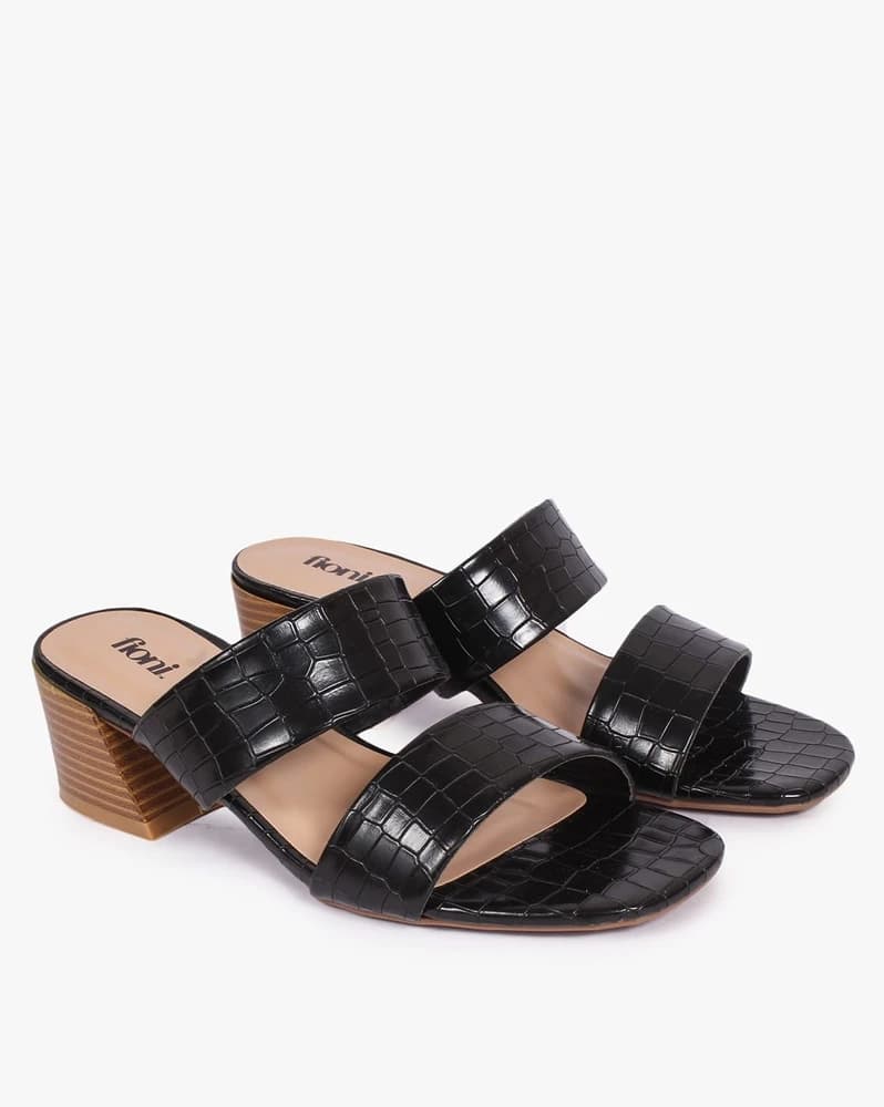 Croc-Embossed Chunky Heeled Sandals