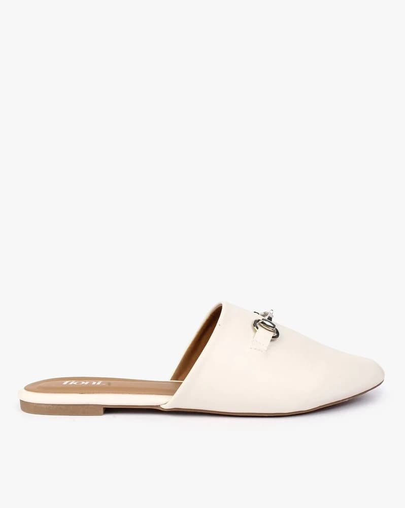 Round-Toe Mules with Metal Accent