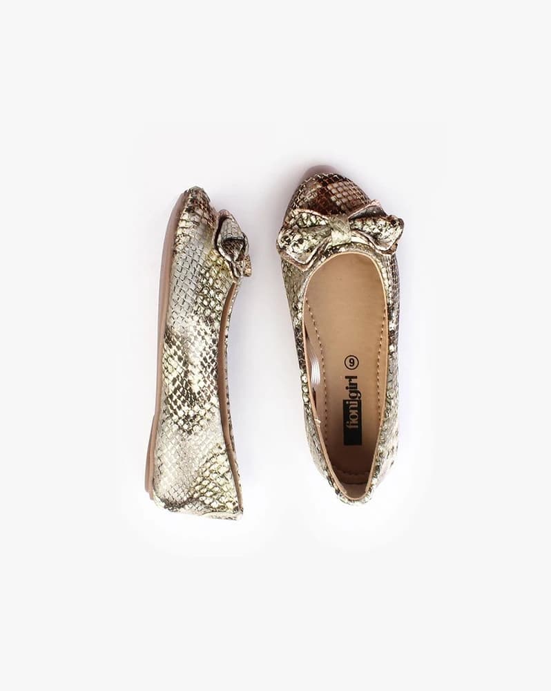 Reptilian Pattern Flat Shoes with Bow Applique