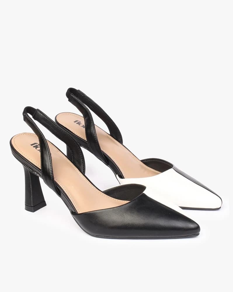 Colourblock Pointed-Toe Kitten Heeled Sandals