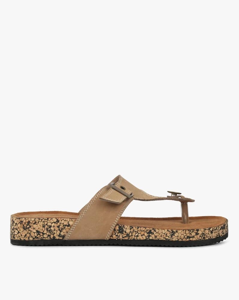 Textured T-Strap Flat Sandals