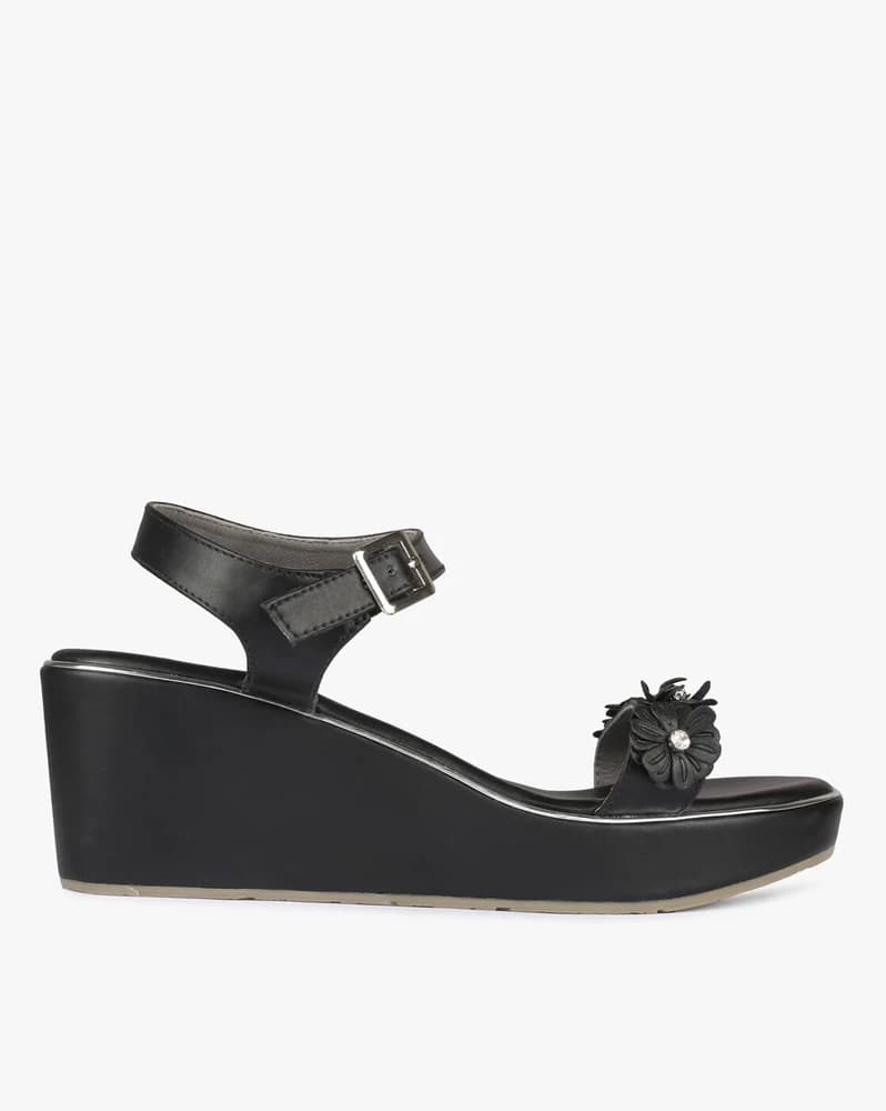 Platform Sandals with Floral Embellishments
