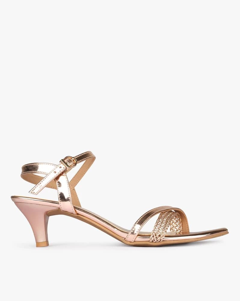 Metallic Strappy Kitten Heels