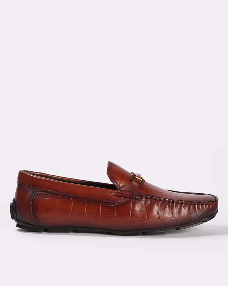 Men Croc-Embossed Round-Toe Loafers