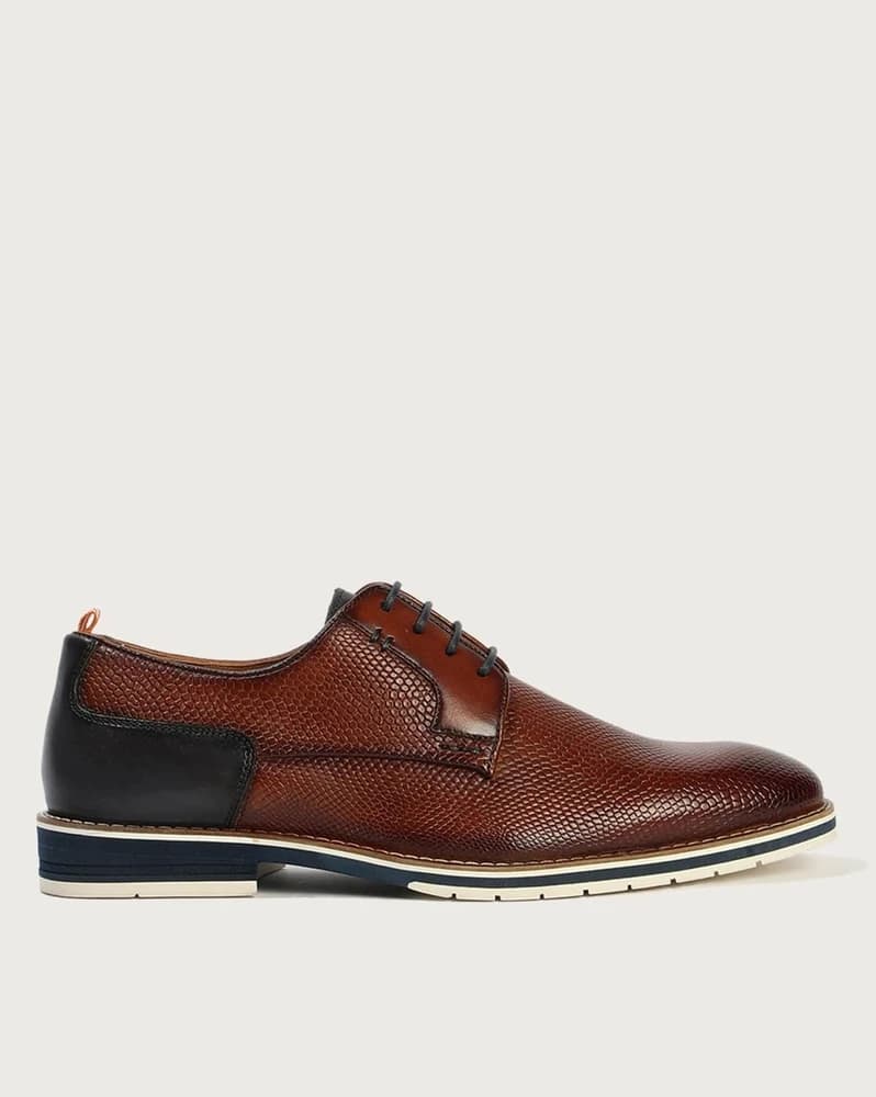 Men Reptilian Lace-Up Derby Shoes