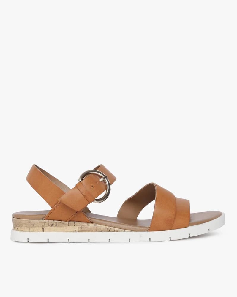 Textured Strappy Flat Sandals with Buckle Closure