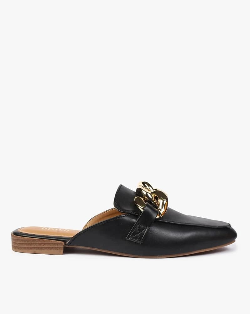 Round-Toe Mules with Metal Accent