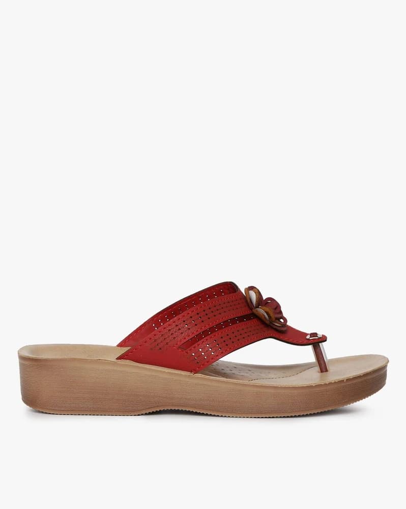 Thong-Style Heeled Sandals with Embellished Floret